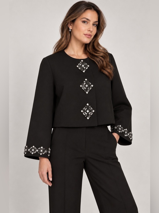 Marina Rinaldi Jackets & Blazers - Marina Rinaldi Mabel Rhinestone Cady Jacket Black Size 14 NWT $1295